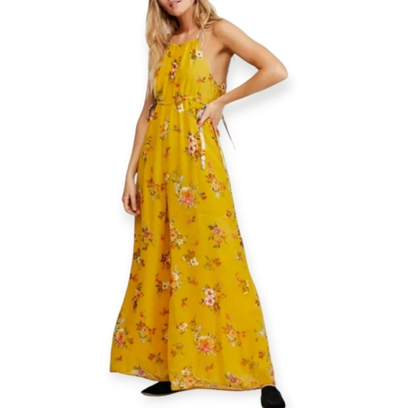 Free People Georgia Floral Wide Leg Yellow Floral Jumpsuit Small - Picture 1 of 17
